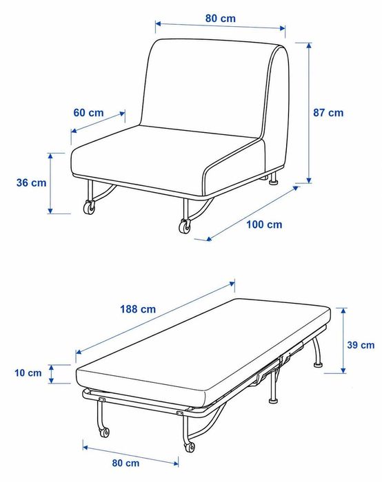 IKEA LYCKSELE – fotel rozkładany / łóżko 80×188 cm