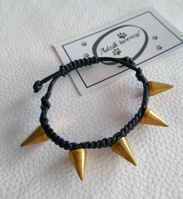 Czarna bransoletka makrama z ćwiekami NOWA handmade