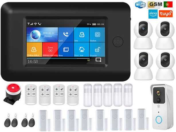 Alarme Tuya sem Fios GSM/WiFi +4 Câmaras Segurança+Video Porteiro NOVO
