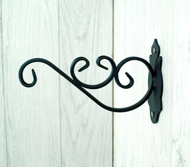 Wieszak Hak Uchwyt metalowy kuty na doniczkę - Czarny RAL 9005 (W71)