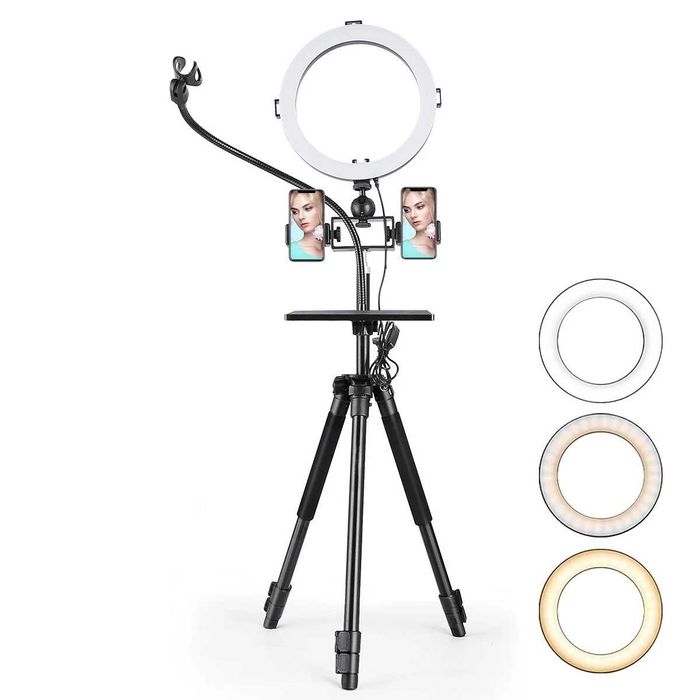 Duży zestaw Andoer lampa pierścieniowa 26 cm, statyw 145 cm i dodatki