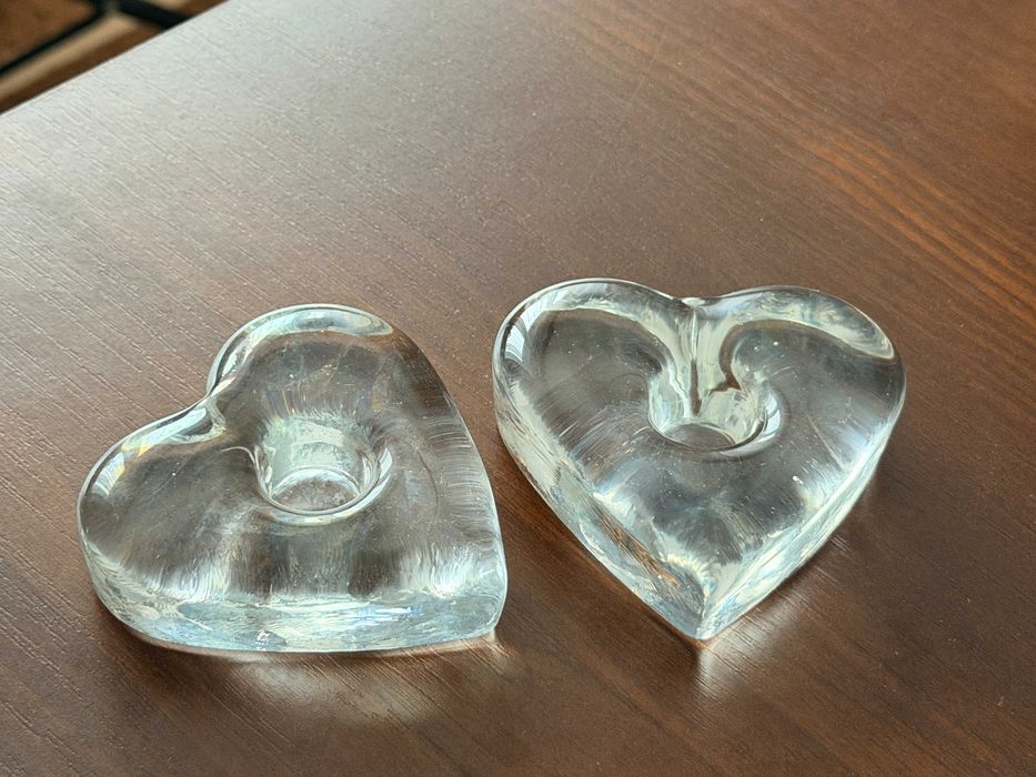 KPL 2x Świecznik Serce Kier Ząbkowice szkło PRL świeczniki kaganki