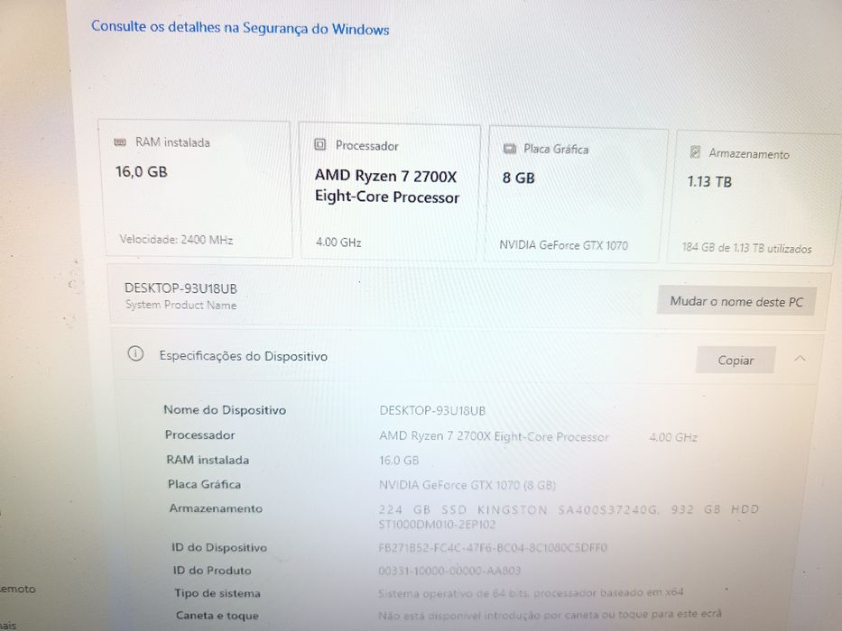 PC Gaming Ryzen 7 2700x GTX 1070 8gb RAM 16gb