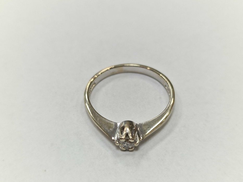 0.15 CT! Złoty pierścionek/ 585/ 2.14 gram/ R16.5/ DIA/ Białe złoto