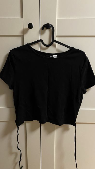 Koszulka t-shirt czarna z wiązaniem z tyłu bawełna H&M