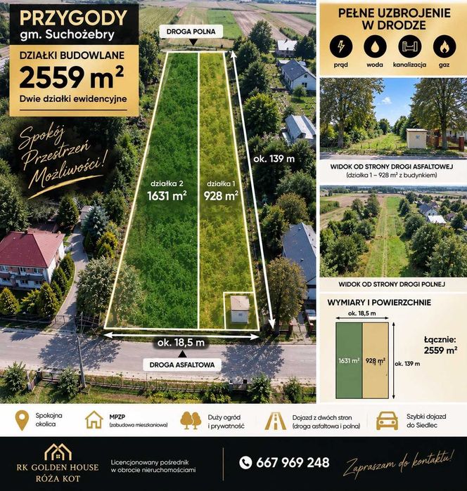 Działka budowlana 2559 m² | Media | MPZP | Przygody gm. Suchożebry - Widok 2