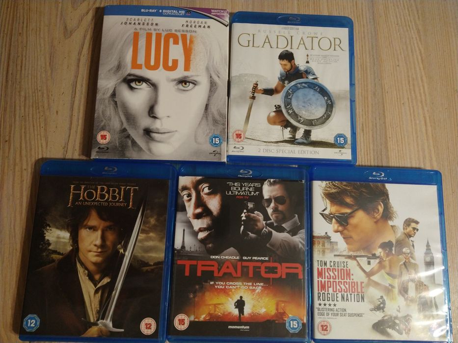 Zestaw filmów blu ray: Gladiator, Lucy, Hobbit, Mission Impossible...