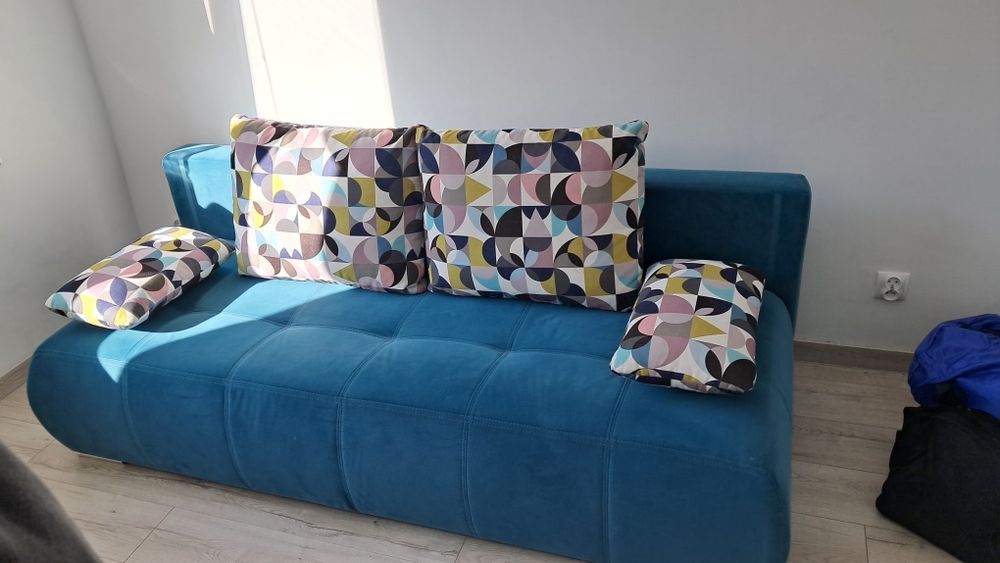 Łóżko / sofa rozkładana z pojemnikiem – turkusowe