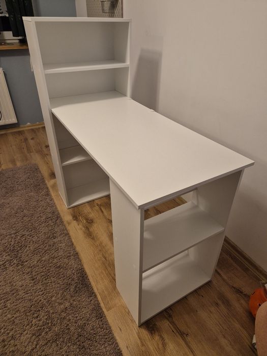 Biurko 122 x 55 x 120 cm biały regał z półkami