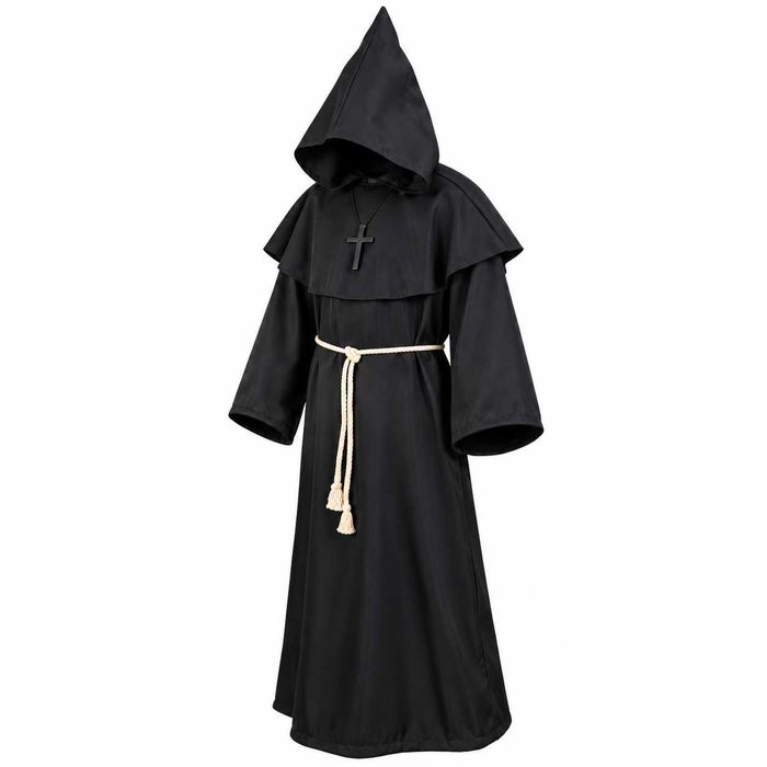 Przebranie Mnicha Halloween Habit Kaptur Krzyż Sznur 130 cm