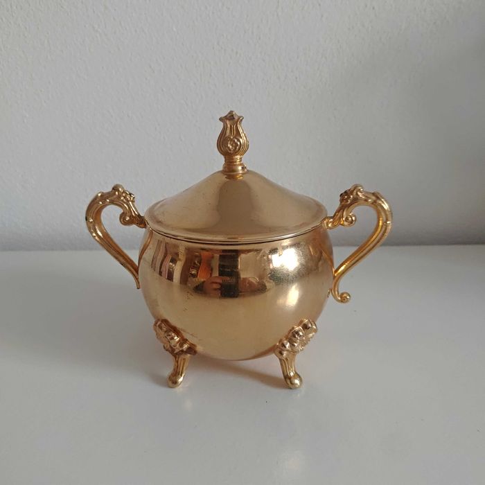 Serviço mesa Conjunto chá café 3 peças folha 24k Antiguidade Velharias