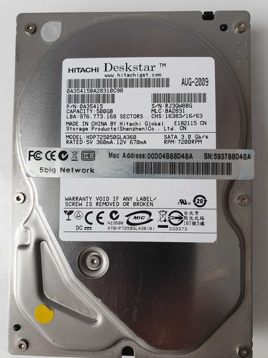 Жорсткий диск HDD Hitachi HDP725050GLA360  500,1 GB W10/64