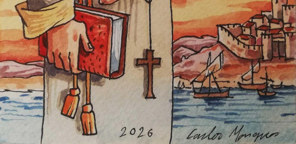 Aguarela. Santo António. Original de Carlos Marques
