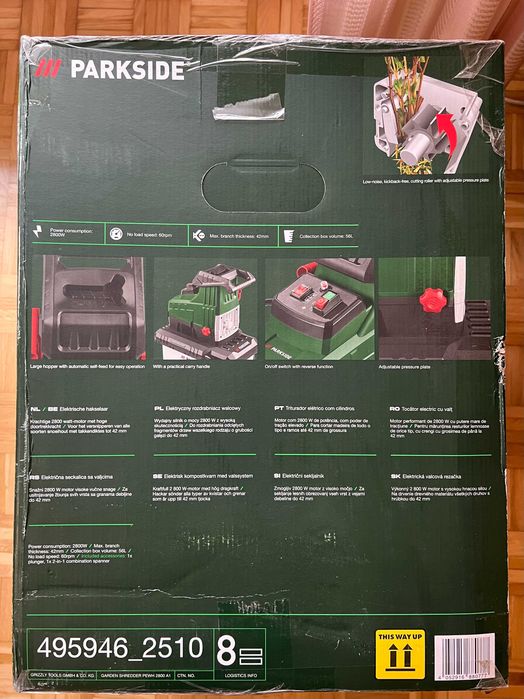 Rozdrabniacz walcowy elektryczny do gałęzi Parkside PEWH 2800 A1 495946 2400 A1 NOWY
