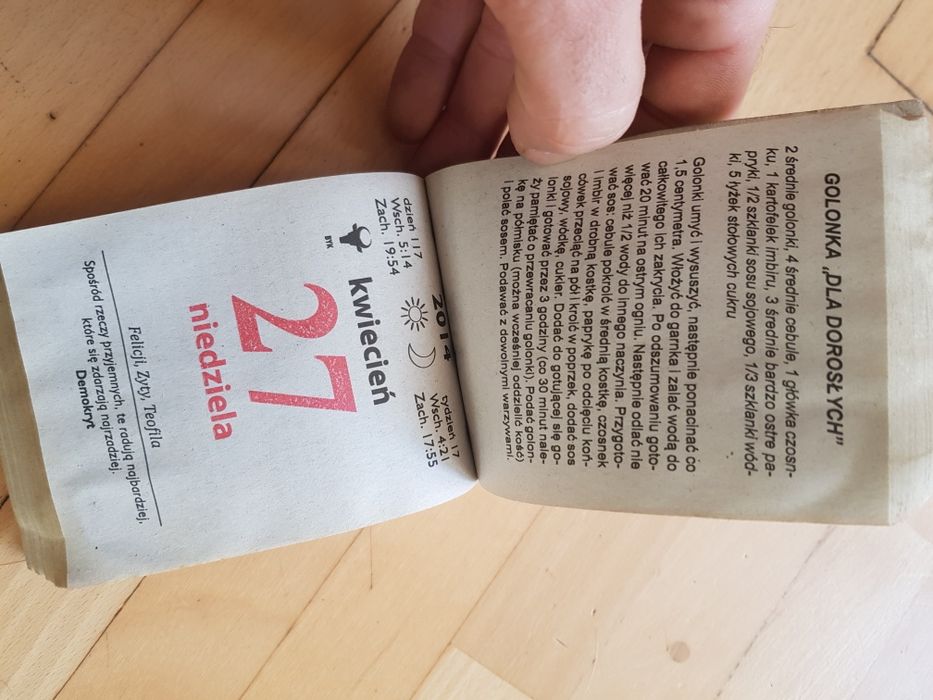 Kalendarz kulinarny 2014 na kartkę z kalendarza