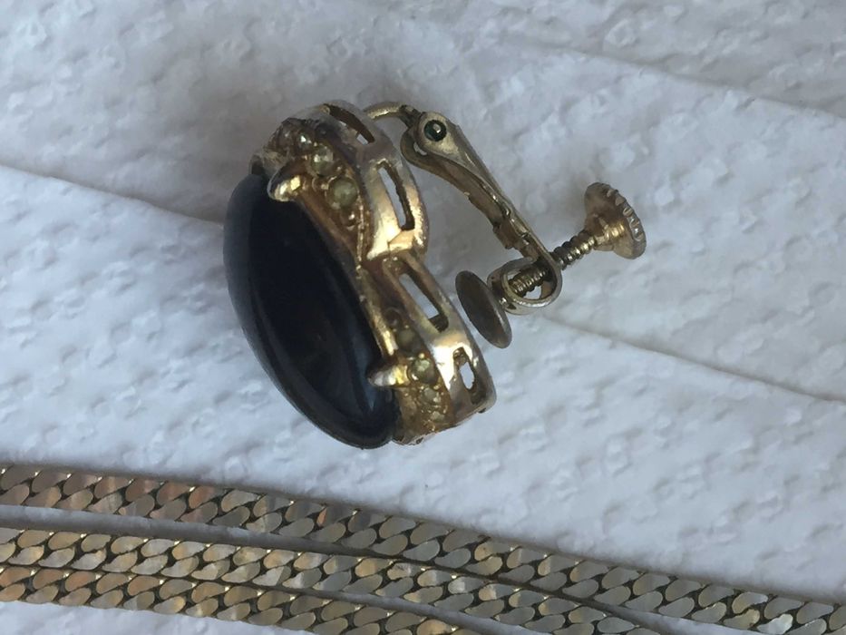 Кулон + кліпси, браслет з чорним агатом