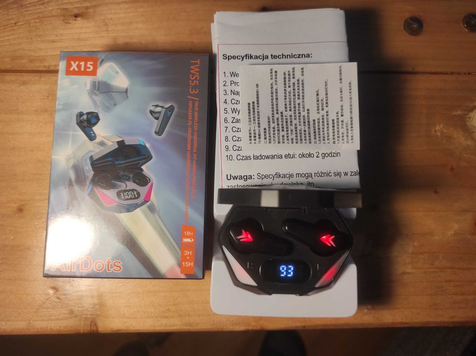 Słuchawki X15 douszne Bluetooth 5.3 Sportowe Dotykowe