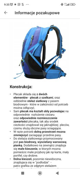 Plecak ze zdejmowanym stelażem 43l nowy
