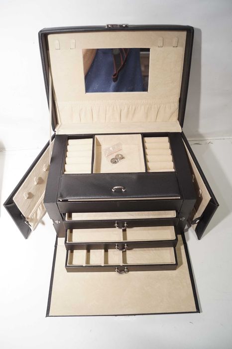 G461 Pudełko szkatułka organizer na biżuterię duży Jewerly Box czarny ...