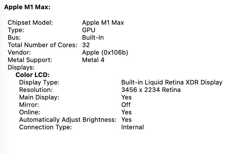 MacBook Pro 16’ M1 MAX 32 Core GPU 64GB RAM 1TB SSD