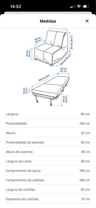 Sofá-cama de 1 lugar IKEA