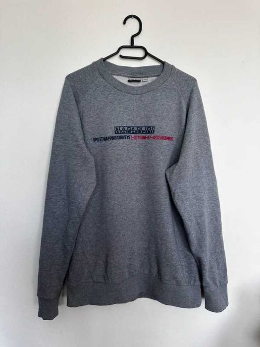 Napapijri Bluza Vintage Szara Logo Big Print Crewneck L/XL Streetwear