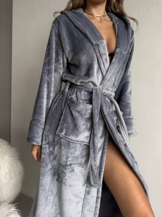 М/L та XL/XXL Мʼякий халат зі шліфованої махри з подвійним капюшоном