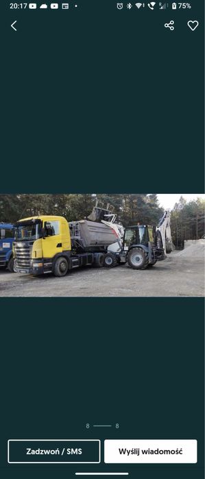 Usługi wynajem koparka/ładowarka wywrotka minikoparka prace roboty ziemne fundame wykopy zwir  piach czarnoziem transport kopanie