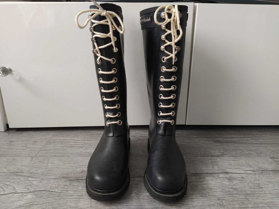 ILSE JACOBSEN Hornbaek czarne ocieplane sznurowane wysokie kalosze r37