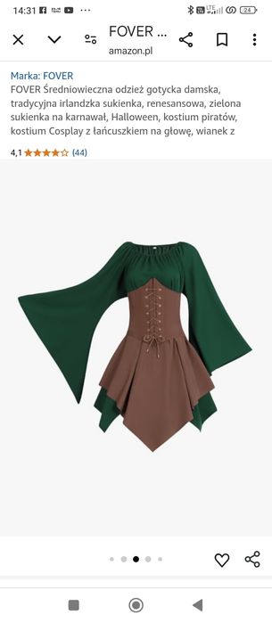 Cosplay Elf.stroj przebrania.L.FOVER Średniowieczna gotycka odzież dam