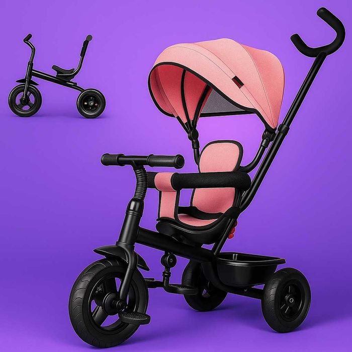 Trójkołowy rowerek dziecięcy – wolne koło, regulowany daszek