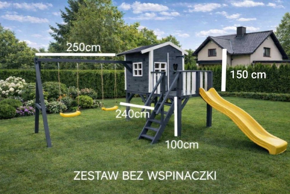 Domek dla dzieci drewniany Plac Zabaw Cały zestaw