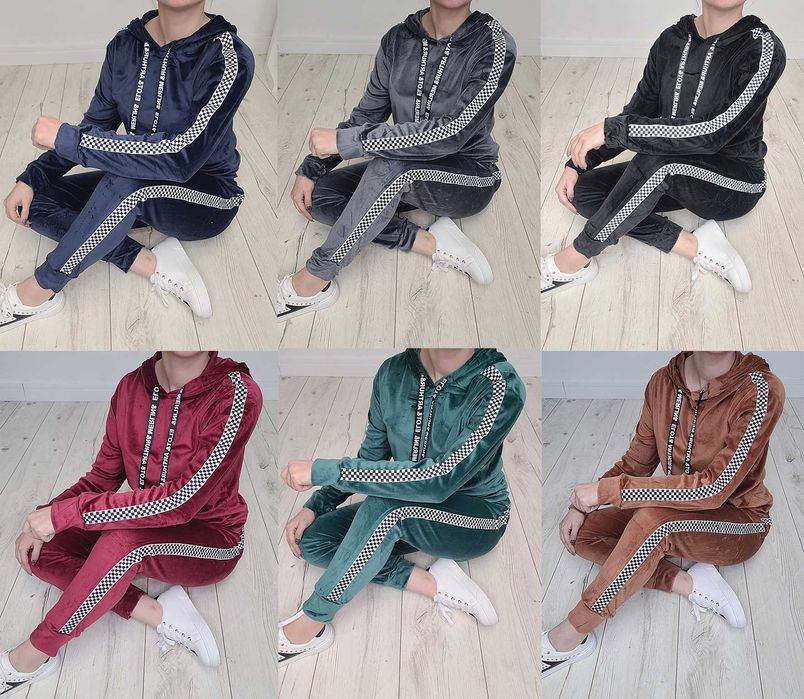 6 KOLORÓW Komplet dres welurowy bluza+spodnie S/M