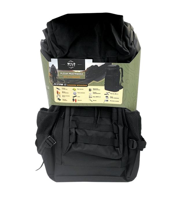 Plecak survivalowy Wild Trek, 60 l, z wyposażeniem, czarny