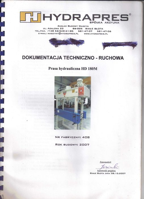 Prasa hydrauliczna firmy Hydrapres  200 T.