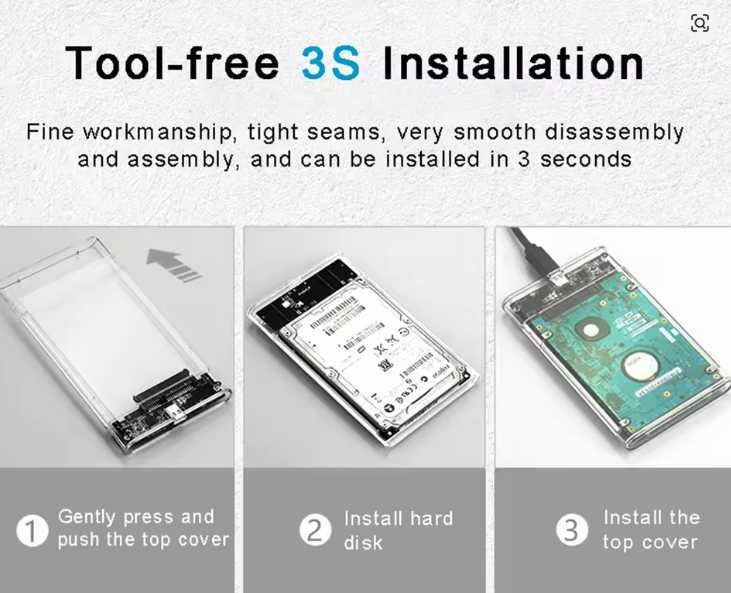 Caixa para disco externo sata ssd transparente USB e USBC