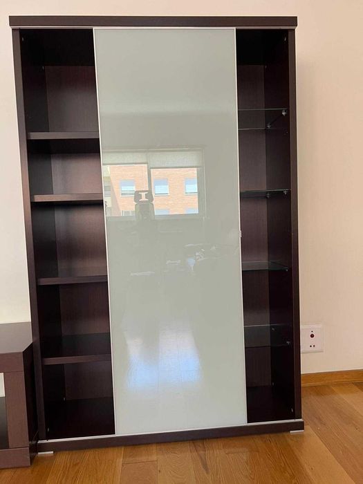 Móvel de sala wengué c/ armário vitrine e módulo TV – conjunto ou separado – Parque das Nações