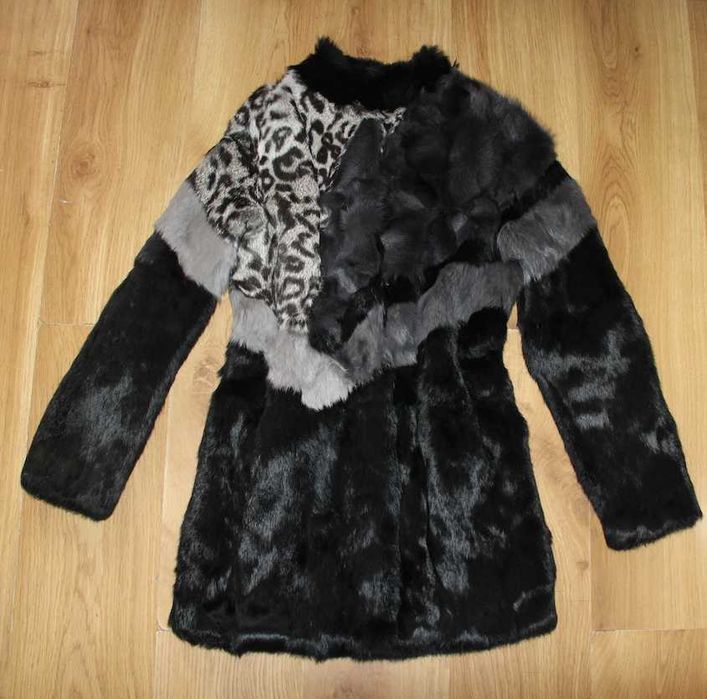 ochnik futro królik lis xs 34 s 36 czarne panterka kurtka płaszcz