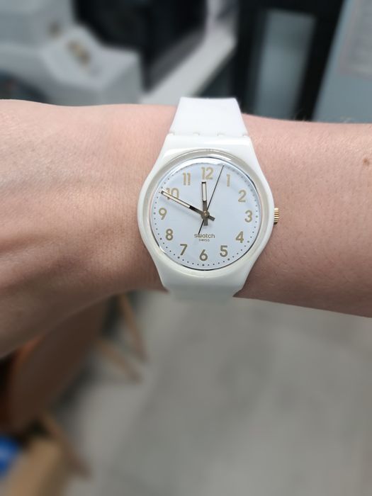 Zegarek swatch gent biały ecru złote indeksy