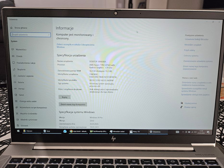 HP Elitebook 845 G7 Ryzen 7 16GB opis
