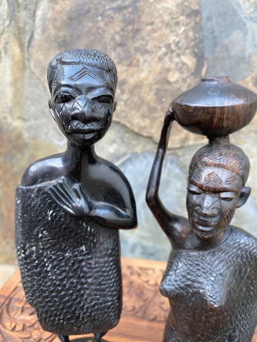 Casal esculturas Maconde Moçambique 22,5 cm Anos 60
