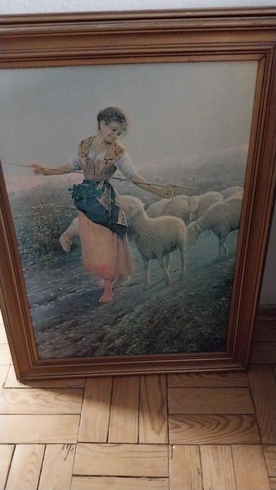 Quadro pintado com moldura em madeira