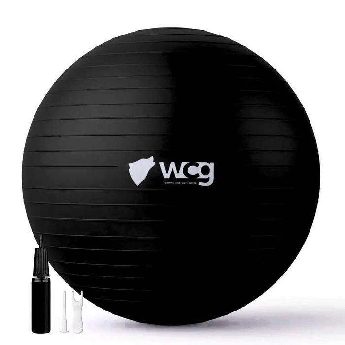 М’яч для фітнесу WCG Balance Pro 85 см Anti-Burst до 500 кг з насосом, фітбол для йоги, пілатесу та вагітних, чорний