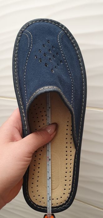 Kapcie 42 laczki pantofle męskie skóra naturalna skórzane granatowe