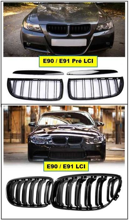 Grelhas preto piano dupla barra para BMW série 3 E90/E91 2004/2012