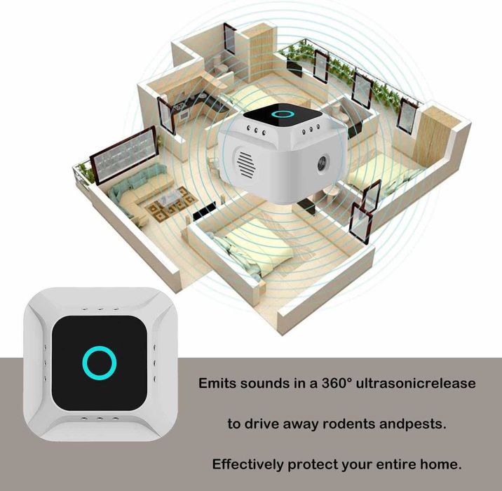 Ultradźwiękowy odstraszacz myszy gryzoni zasięg 300m² szczurów mrówek
