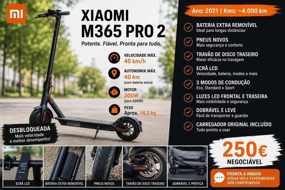Vendo ou Troco Trotinete Xiaomi M365 Pro 2 C/ Bateria Extra