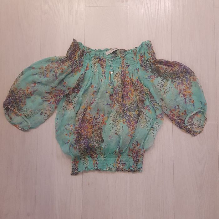 Bluzka mgiełka transparentna ZARA kwiaty kwiatki floral