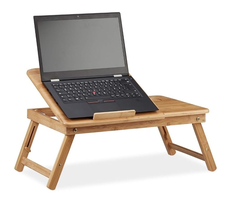 Relaxdays bambusowy stół na laptopa biurko schowek regulowany schowek