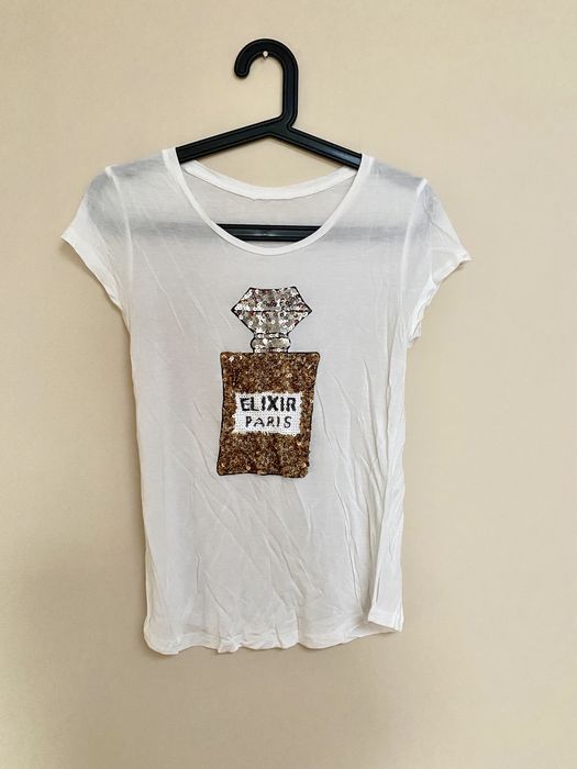 Biały T-shirt H&M rozmiar XS cekinowy wzór